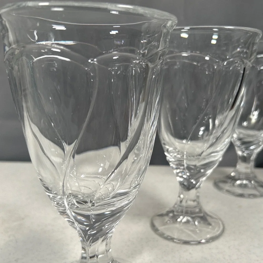 Noritake Sweet Swirl Clear Stemmed Water Goblets Glassware Barware Set of 4 (#1)